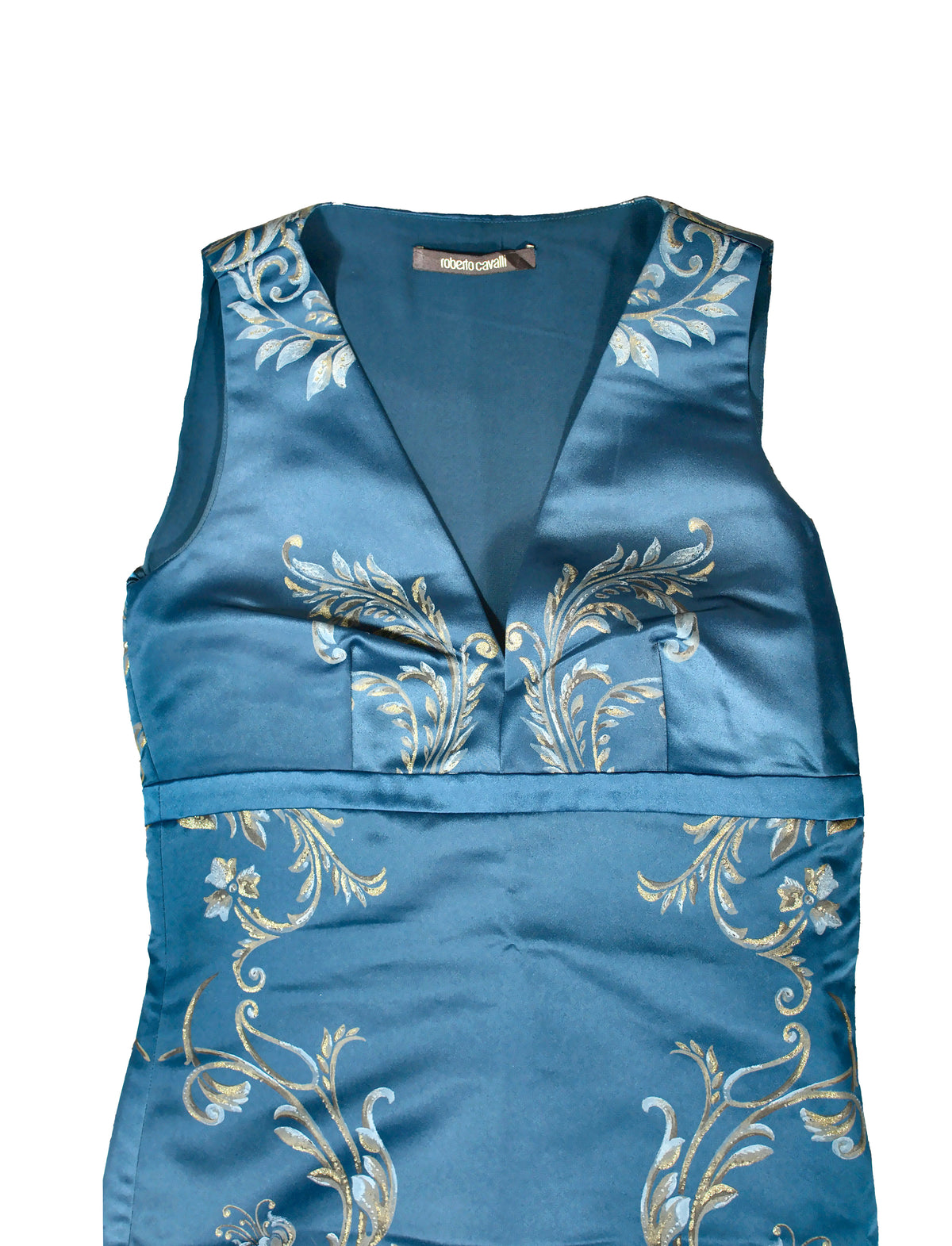 Roberto Cavalli Blue Printed Silk Dress