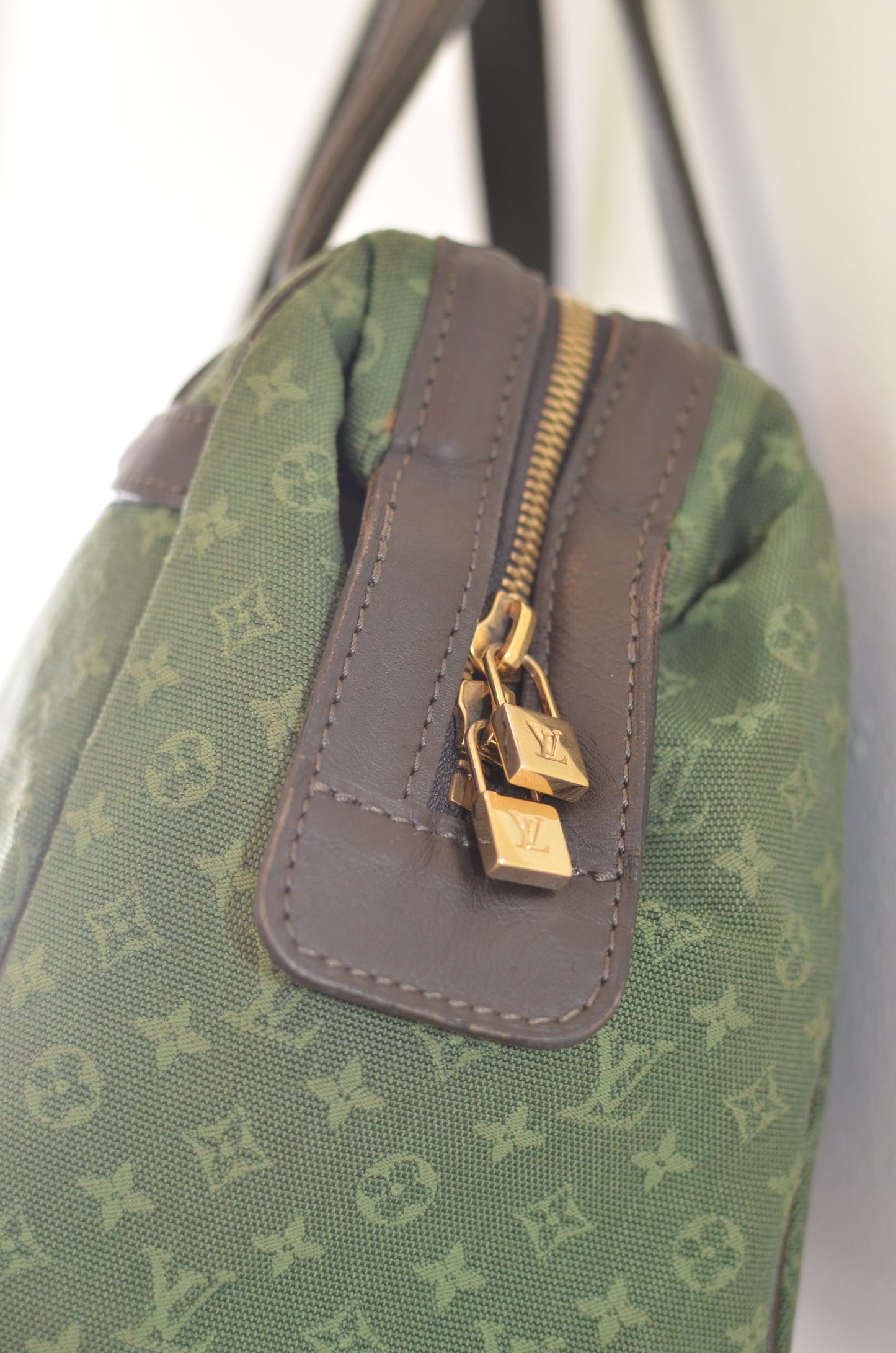 Rare Vintage Louis Vuitton Green Monogram Mini Lin Tote Bag
