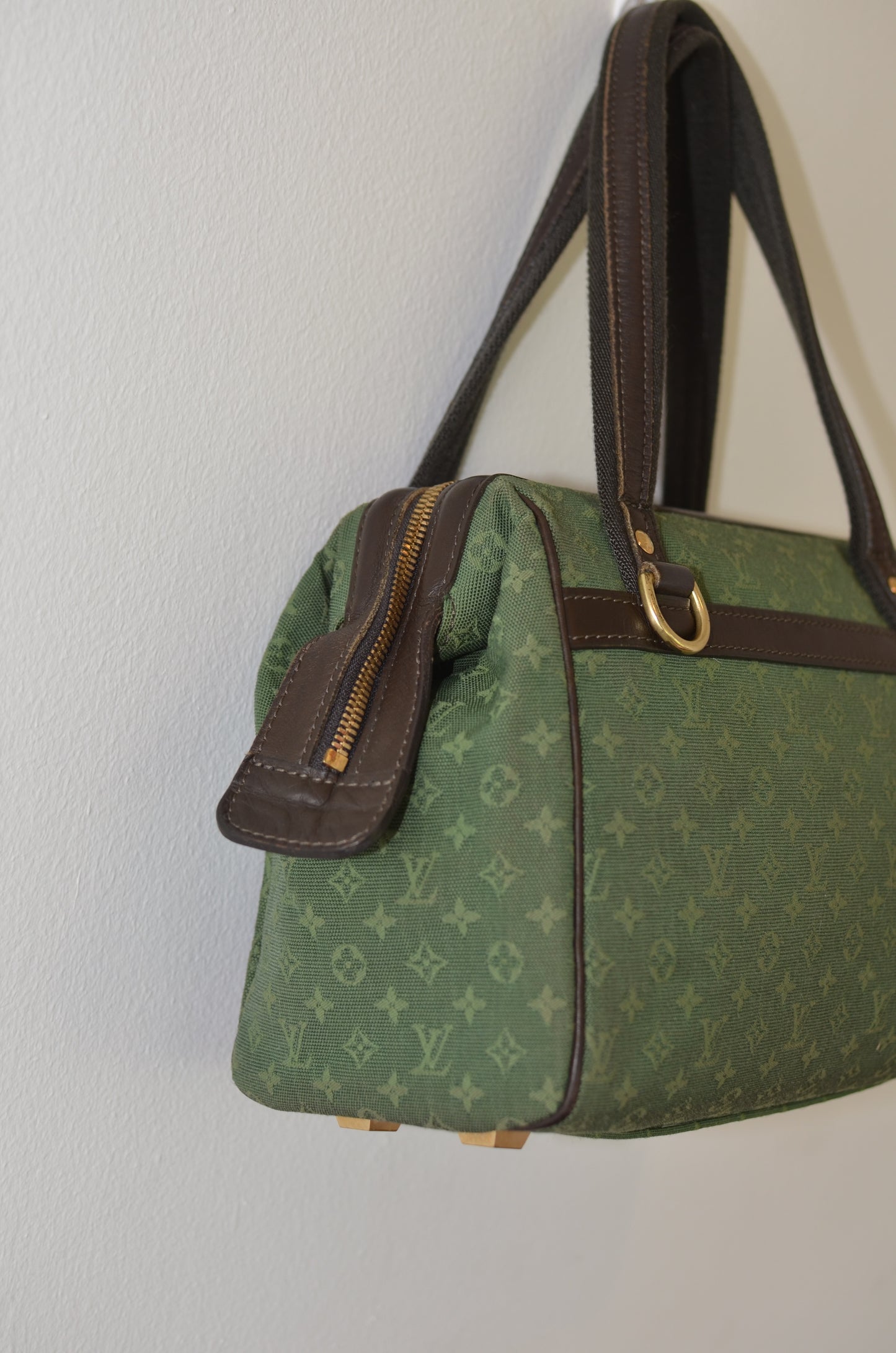 Rare Vintage Louis Vuitton Green Monogram Mini Lin Tote Bag