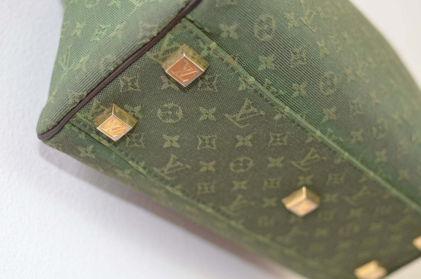 Rare Vintage Louis Vuitton Green Monogram Mini Lin Tote Bag