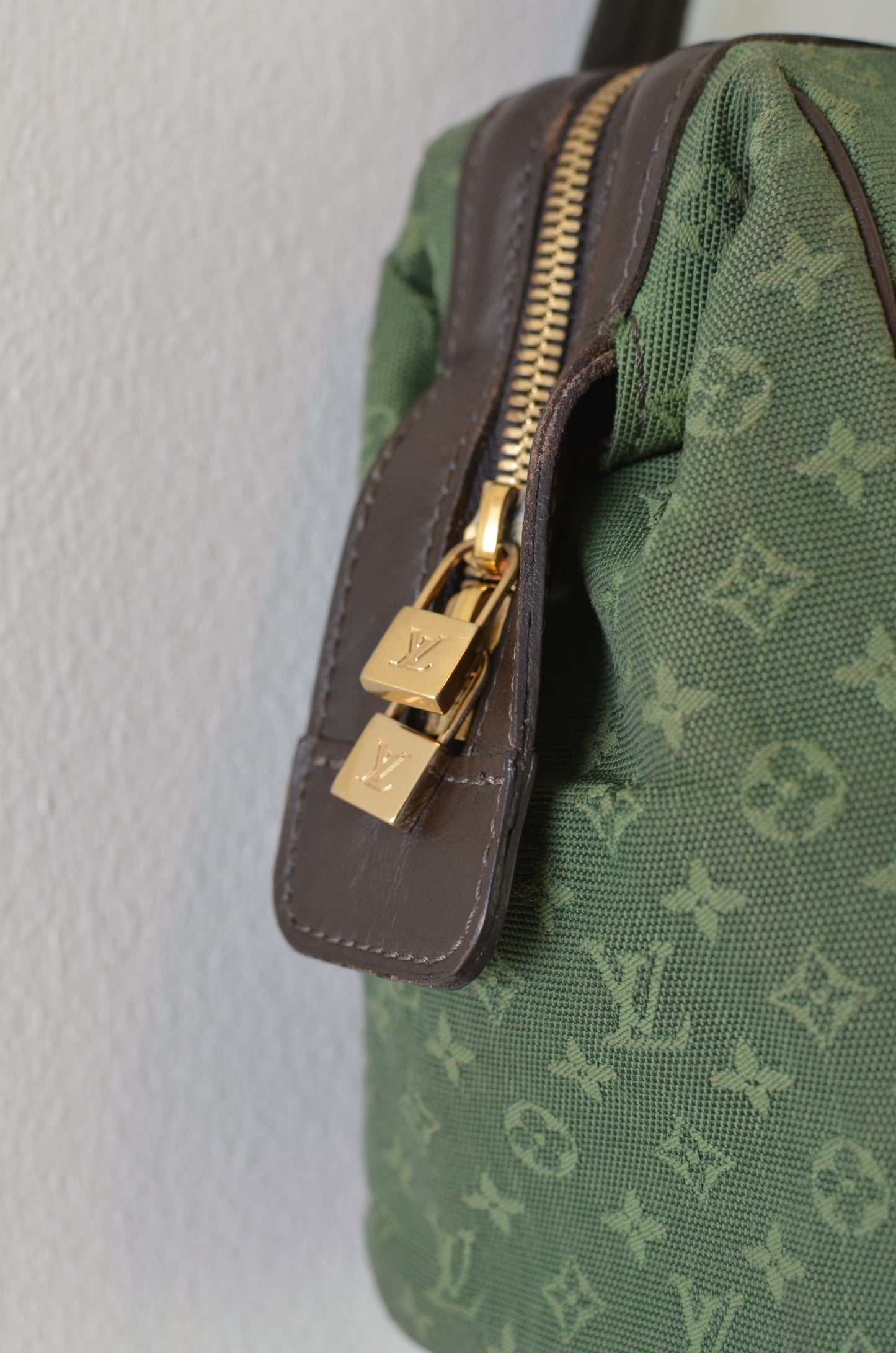 Rare Vintage Louis Vuitton Green Monogram Mini Lin Tote Bag