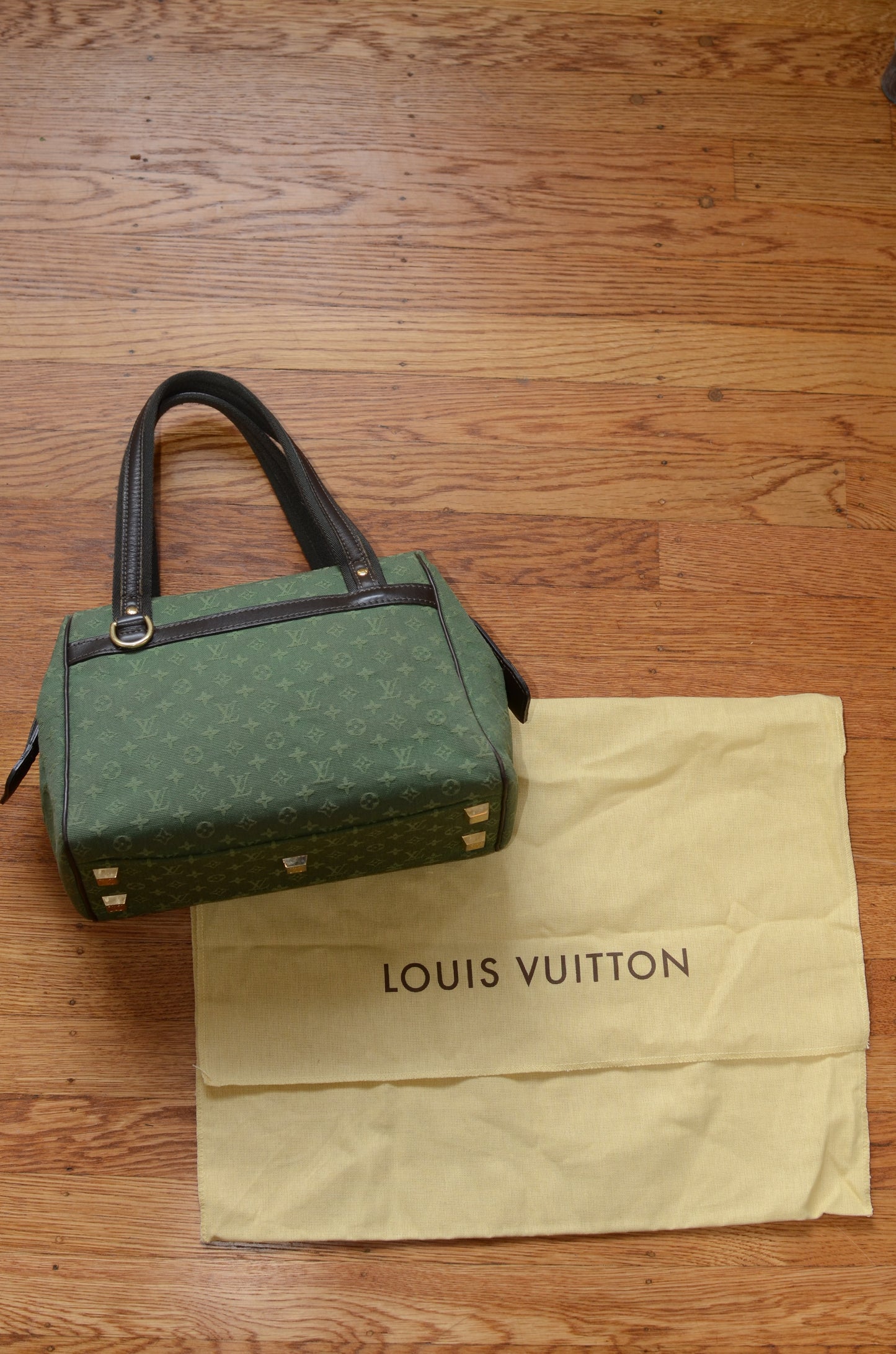 Rare Vintage Louis Vuitton Green Monogram Mini Lin Tote Bag