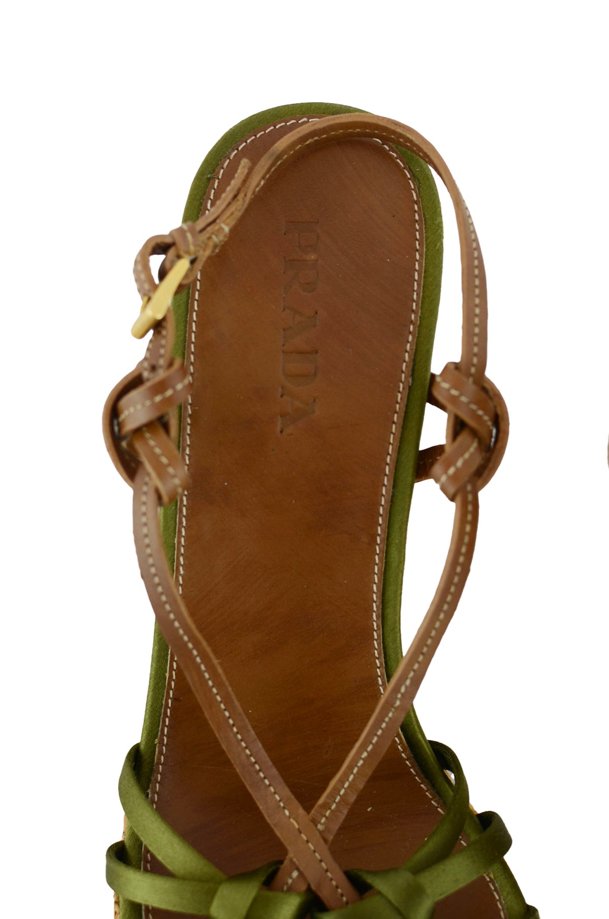 Prada Green Satin Woven Ruffle Wedge Sandals
